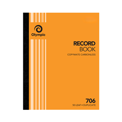 OLYMPIC CARBONLESS RECORD BOOK 706 50Leaf Dup 250x200mm